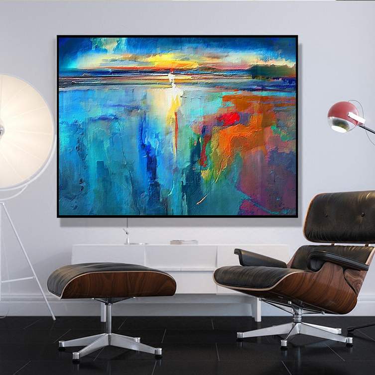landscape wall art in blue